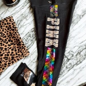 PINK Victoria's Secret Black Leggings with Sequin Accents
